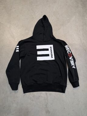 Eminem Black Recovery Pullover Hoodie White Logo Adult M? Flaws
